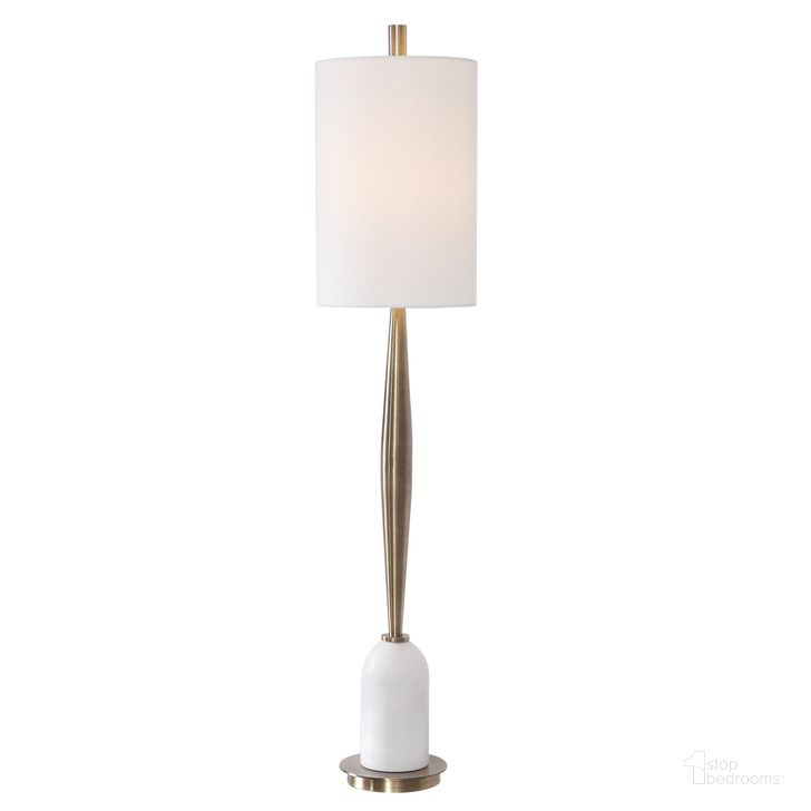 The appearance of Uttermost Minette Mid-Century Buffet Lamp designed by Uttermost in the modern / contemporary interior design. This brass piece of furniture  was selected by 1StopBedrooms from Minette Collection to add a touch of cosiness and style into your home. Sku: 29691-1. Material: Stainless Steel. Product Type: Buffet Lamp. Image1