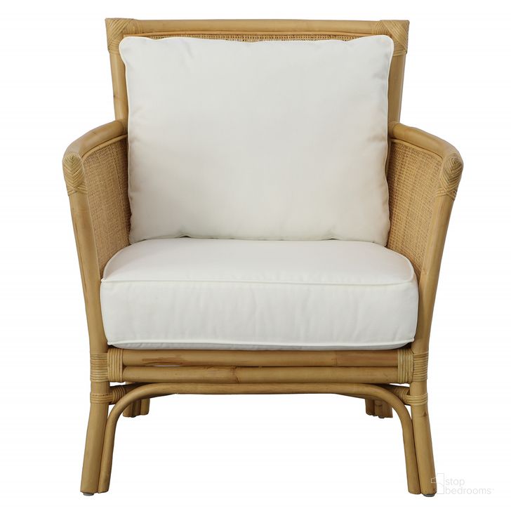 The appearance of Uttermost Pacific Rattan Armchair designed by Uttermost in the transitional interior design. This natural piece of furniture  was selected by 1StopBedrooms from Pacific Collection to add a touch of cosiness and style into your home. Sku: 23766. Product Type: Arm Chair. Material: Foam. Image1