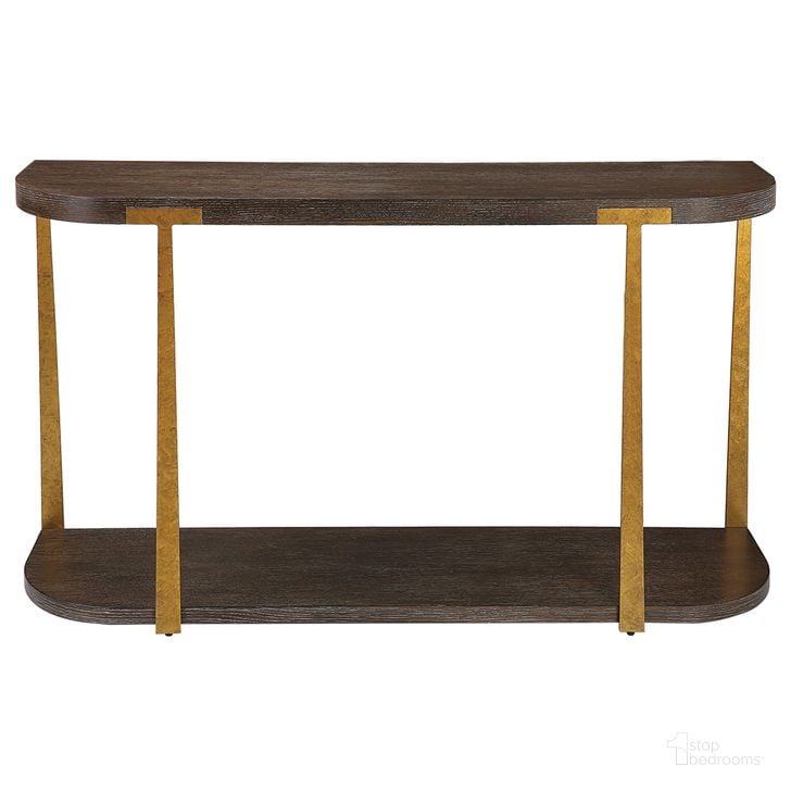 The appearance of Uttermost Palisade Wood Console Table designed by Uttermost in the modern / contemporary interior design. This antique gold piece of furniture  was selected by 1StopBedrooms from Palisade Collection to add a touch of cosiness and style into your home. Sku: 25556. Product Type: Console Table. Material: MDF. Image1