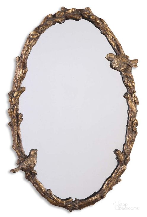 The appearance of Uttermost Paza Oval Vine Gold Mirror designed by Uttermost in the transitional interior design. This gold piece of furniture  was selected by 1StopBedrooms from Paza Collection to add a touch of cosiness and style into your home. Sku: 13575 P. Product Type: Mirror. Material: MDF. Image1