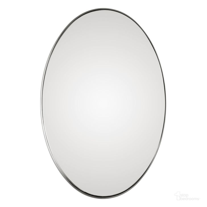 The appearance of Uttermost Pursley Brushed Nickel Oval Mirror designed by Uttermost in the modern / contemporary interior design. This brushed nickel piece of furniture  was selected by 1StopBedrooms from Pursley Collection to add a touch of cosiness and style into your home. Sku: 09354. Product Type: Mirror. Material: MDF. Image1
