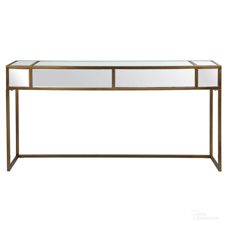 The appearance of Uttermost Reflect Mirrored Console Table designed by Uttermost in the traditional interior design. This brushed gold piece of furniture  was selected by 1StopBedrooms from Reflect Collection to add a touch of cosiness and style into your home. Sku: 25286. Product Type: Console Table. Material: Iron. Image1