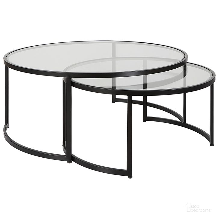 The appearance of Uttermost Rhea Black Nesting Coffee Tables Set Of 2 designed by Uttermost in the modern / contemporary interior design. This black piece of furniture  was selected by 1StopBedrooms from Rhea Collection to add a touch of cosiness and style into your home. Sku: 25190. Product Type: Coffee Table. Material: Iron. Image1