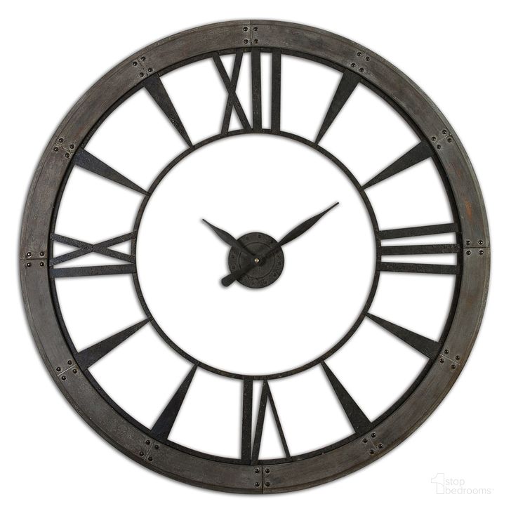 The appearance of Uttermost Ronan Large Wall Clock designed by Uttermost in the transitional interior design. This black piece of furniture  was selected by 1StopBedrooms from Ronan Collection to add a touch of cosiness and style into your home. Sku: 06084. Material: MDF. Product Type: Wall Clock. Image1