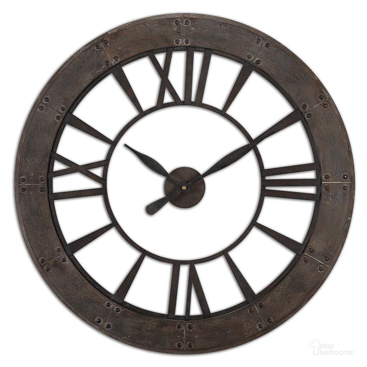 The appearance of Uttermost Ronan Wall Clock designed by Uttermost in the transitional interior design. This black piece of furniture  was selected by 1StopBedrooms from Ronan Collection to add a touch of cosiness and style into your home. Sku: 06085. Material: Metal. Product Type: Wall Clock. Image1