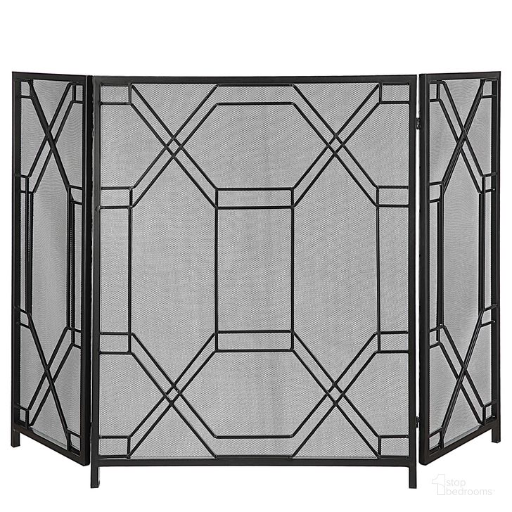 The appearance of Uttermost Rosen Geometric Fireplace Screen designed by Uttermost in the transitional interior design. This black piece of furniture  was selected by 1StopBedrooms from Rosen Collection to add a touch of cosiness and style into your home. Sku: 17982. Product Type: Decorative Accessory. Material: Iron. Image1
