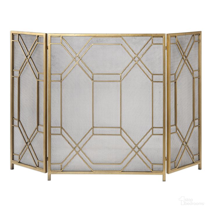 The appearance of Uttermost Rosen Gold Fireplace Screen designed by Uttermost in the transitional interior design. This gold piece of furniture  was selected by 1StopBedrooms from Rosen Collection to add a touch of cosiness and style into your home. Sku: 18707. Material: Metal. Product Type: Decorative Accessory. Image1