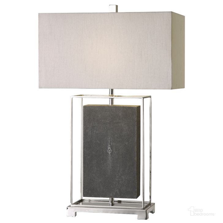 The appearance of Uttermost Sakana Gray Textured Table Lamp designed by Uttermost in the modern / contemporary interior design. This gray piece of furniture  was selected by 1StopBedrooms from Sakana Collection to add a touch of cosiness and style into your home. Sku: 27329-1. Product Type: Table Lamp. Material: Iron. Image1