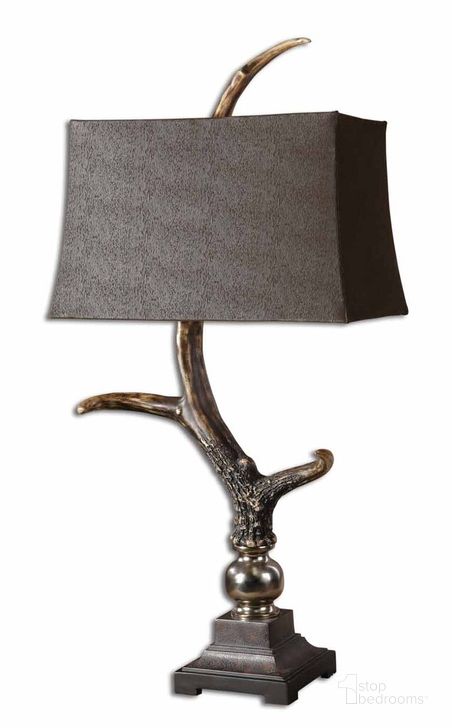 The appearance of Uttermost Stag Horn Dark Shade Table Lamp designed by Uttermost in the transitional interior design. This brown piece of furniture  was selected by 1StopBedrooms from Stag Horn Collection to add a touch of cosiness and style into your home. Sku: 27960. Material: Resin. Product Type: Table Lamp. Image1