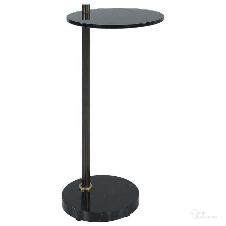 The appearance of Uttermost Steward Round Drink Table designed by Uttermost in the modern / contemporary interior design. This brushed brass piece of furniture  was selected by 1StopBedrooms from Steward Collection to add a touch of cosiness and style into your home. Sku: 22890. Material: Metal. Product Type: Accent Table. Image1