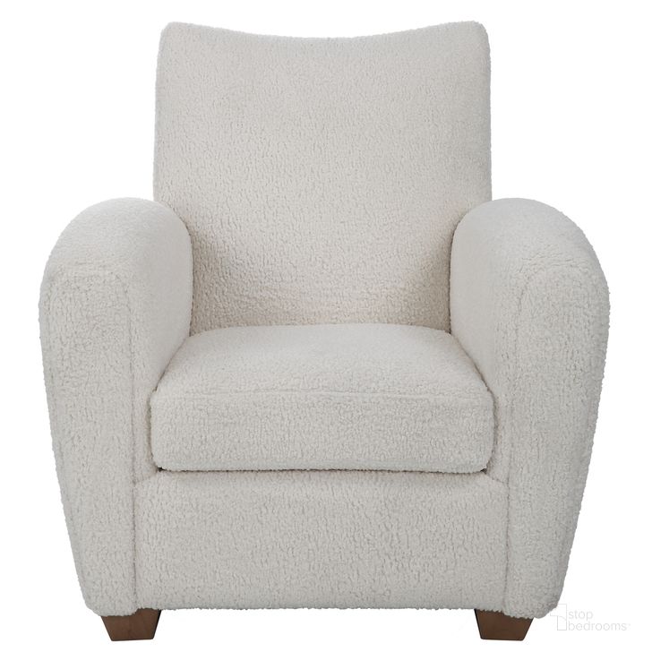 The appearance of Uttermost Teddy White Shearling Accent Chair designed by Uttermost in the modern / contemporary interior design. This white piece of furniture  was selected by 1StopBedrooms from Teddy Collection to add a touch of cosiness and style into your home. Sku: 23682. Product Type: Accent Chair. Material: Rubberwood. Image1