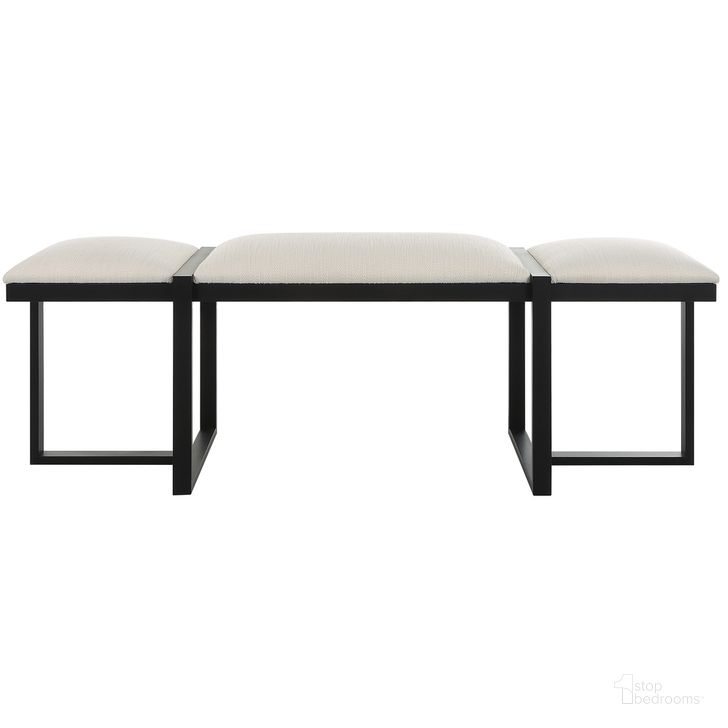 The appearance of Uttermost Triple Cloud Modern Upholstered Bench designed by Uttermost in the modern / contemporary interior design. This black piece of furniture  was selected by 1StopBedrooms from Triple Cloud Collection to add a touch of cosiness and style into your home. Sku: 23761. Product Type: Bench. Material: Iron. Image1