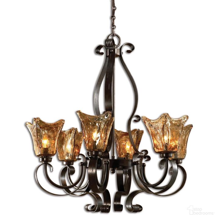 The appearance of Uttermost Vetraio 6Lt Oil Rubbed Bronze Chandelier designed by Uttermost in the transitional interior design. This bronze piece of furniture  was selected by 1StopBedrooms from Vetraio Collection to add a touch of cosiness and style into your home. Sku: 21006. Material: Metal. Product Type: Chandelier. Image1