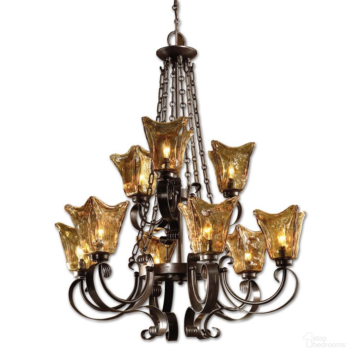 The appearance of Uttermost Vetraio 9Lt Oil Rubbed Bronze Chandelier designed by Uttermost in the transitional interior design. This bronze piece of furniture  was selected by 1StopBedrooms from Vetraio Collection to add a touch of cosiness and style into your home. Sku: 21005. Material: Metal. Product Type: Chandelier. Image1