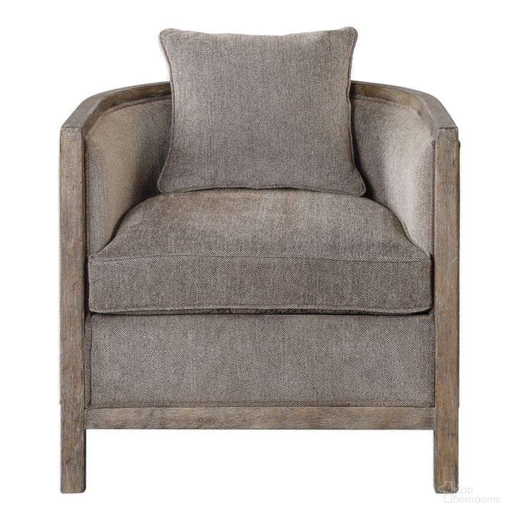 The appearance of Uttermost Viaggio Gray Chenille Accent Chair designed by Uttermost in the modern / contemporary interior design. This gray piece of furniture  was selected by 1StopBedrooms from  to add a touch of cosiness and style into your home. Sku: 23359. Material: Wood. Product Type: Accent Chair. Image1