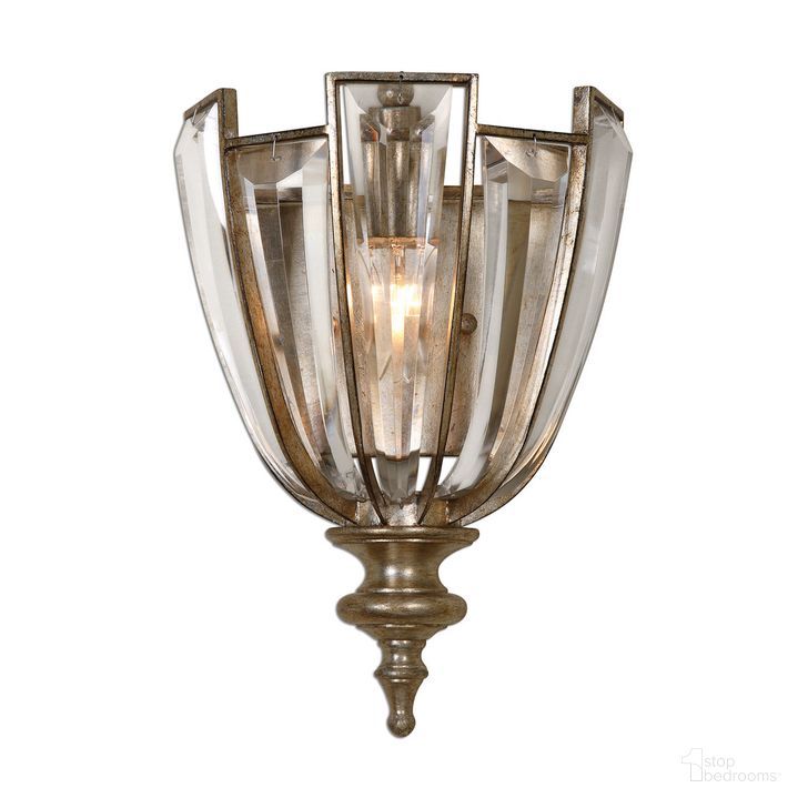 The appearance of Uttermost Vicentina 1 Light Crystal Wall Sconce designed by Uttermost in the modern / contemporary interior design. This gold piece of furniture  was selected by 1StopBedrooms from Vicentina Collection to add a touch of cosiness and style into your home. Sku: 22494. Product Type: Wall Sconce. Material: Iron. Image1