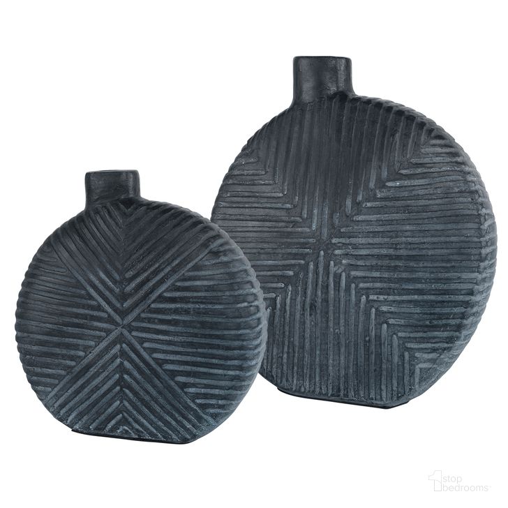 The appearance of Uttermost Viewpoint Aged Black Vases Set Of 2 designed by Uttermost in the modern / contemporary interior design. This black piece of furniture  was selected by 1StopBedrooms from Viewpoint Collection to add a touch of cosiness and style into your home. Sku: 17114. Product Type: Decorative Accessory. Image1