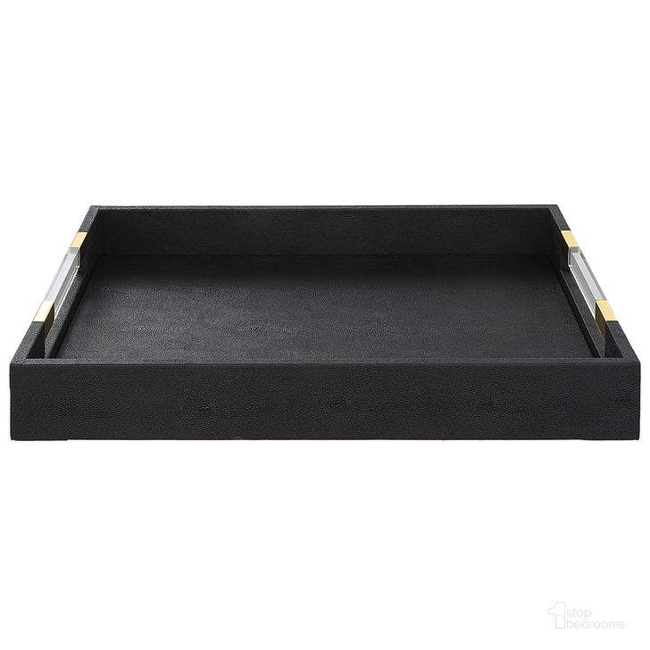 The appearance of Uttermost Wessex Black Shagreen Tray designed by Uttermost in the modern / contemporary interior design. This black piece of furniture  was selected by 1StopBedrooms from Wessex Collection to add a touch of cosiness and style into your home. Sku: 18059. Material: MDF. Product Type: Decorative Accessory. Image1