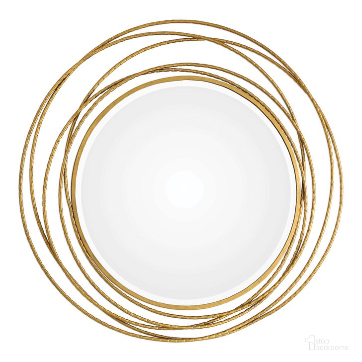 The appearance of Uttermost Whirlwind Gold Round Mirror designed by Uttermost in the modern / contemporary interior design. This gold piece of furniture  was selected by 1StopBedrooms from Whirlwind Collection to add a touch of cosiness and style into your home. Sku: 09348. Product Type: Mirror. Material: MDF. Image1