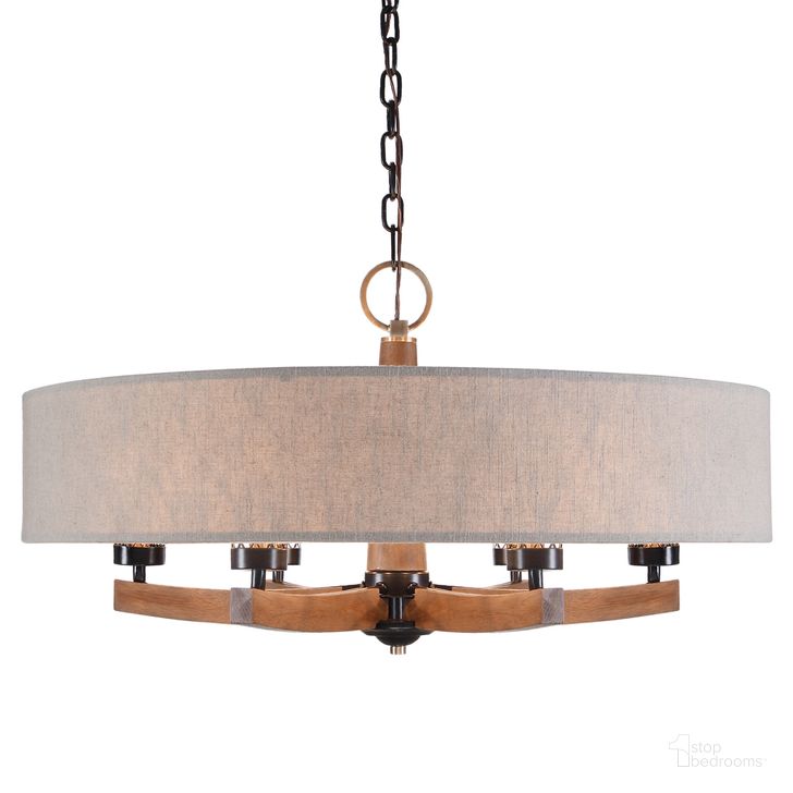 The appearance of Uttermost Woodall 6 Light Drum Chandelier designed by Uttermost in the transitional interior design. This black piece of furniture  was selected by 1StopBedrooms from  to add a touch of cosiness and style into your home. Sku: 21331. Material: Wood. Product Type: Chandelier. Image1