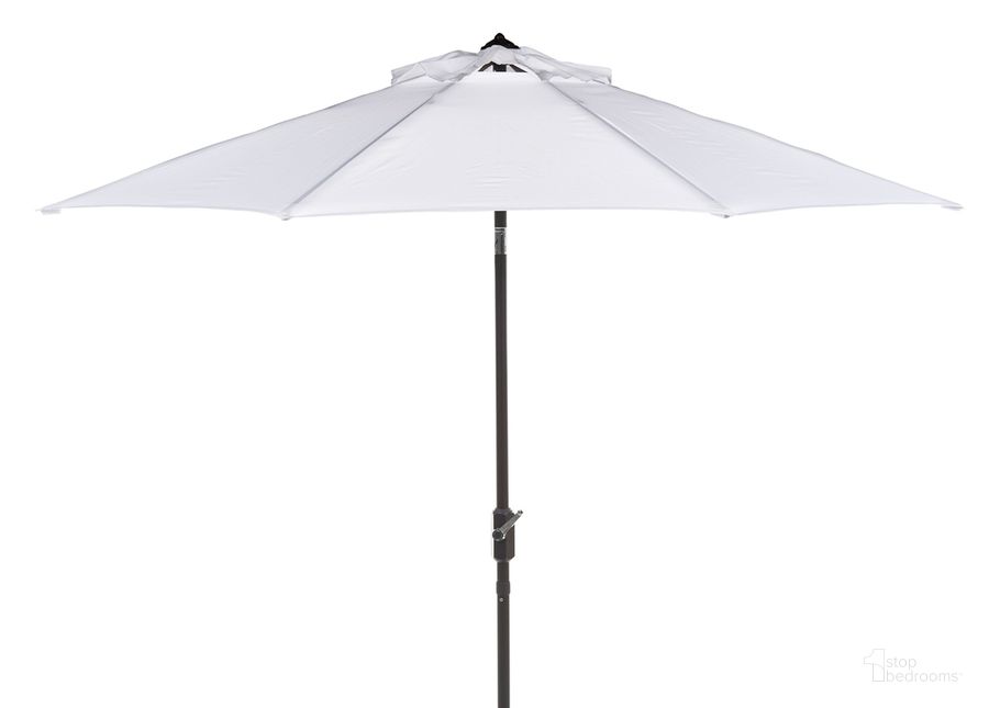 The appearance of Uv White Resistant Ortega 9 Ft Auto Tilt Crank Umbrella designed by Safavieh in the modern / contemporary interior design. This white piece of furniture  was selected by 1StopBedrooms from Safavieh PAT Collection to add a touch of cosiness and style into your home. Sku: PAT8001F. Material: Aluminum. Product Type: Umbrella. Image1