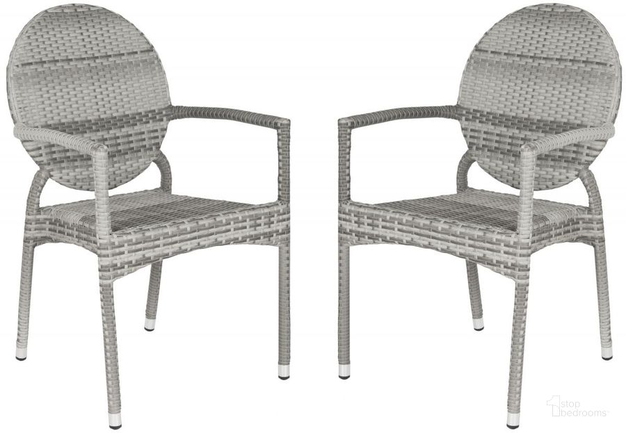 The appearance of Valdez Grey Indoor/Outdoor Stacking Arm Chair Set of 2 FOX5205B designed by Safavieh in the modern / contemporary interior design. This grey piece of furniture  was selected by 1StopBedrooms from Valdez Collection to add a touch of cosiness and style into your home. Sku: FOX5205B-SET2. Material: Aluminum. Product Type: Arm Chair. Image1