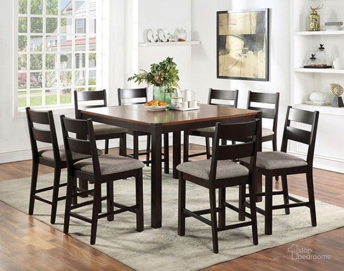 The appearance of Valdor Dark Oak And Espresso Extendable Counter Height Dining Room Set designed by Furniture of America in the transitional interior design. This brown piece of furniture  was selected by 1StopBedrooms from Valdor Collection to add a touch of cosiness and style into your home. Sku: CM3495PT;CM3495PC-2PK. Material: Wood. Product Type: Dining Room Set. Image1