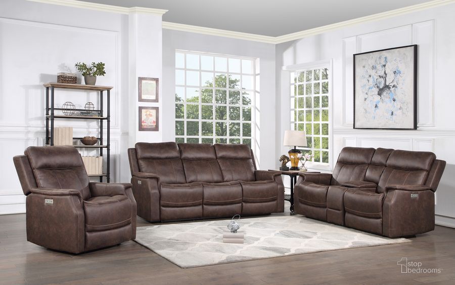 The appearance of Valencia 3-Piece Dual Power Reclining Living Room Set In Brown designed by Steve Silver in the  interior design. This brown piece of furniture  was selected by 1StopBedrooms from Valencia Collection to add a touch of cosiness and style into your home. Sku: VA950CLW;VA950RW;VA950SW. Product Type: Living Room Set. Material: MDF. Image1