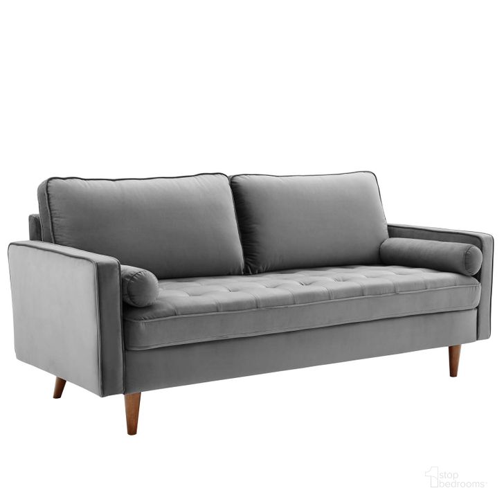 The appearance of Valour Gray Performance Velvet Sofa designed by Modway in the modern / contemporary interior design. This gray piece of furniture  was selected by 1StopBedrooms from Valour Collection to add a touch of cosiness and style into your home. Sku: EEI-3764-GRY. Material: Wood. Product Type: Sofa. Image1