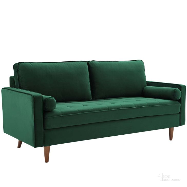 The appearance of Valour Green Performance Velvet Sofa designed by Modway in the modern / contemporary interior design. This green piece of furniture  was selected by 1StopBedrooms from Valour Collection to add a touch of cosiness and style into your home. Sku: EEI-3764-GRN. Material: Wood. Product Type: Sofa. Image1