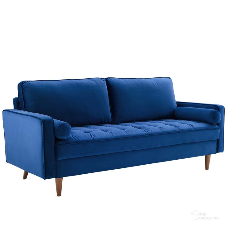 The appearance of Valour Navy Performance Velvet Sofa designed by Modway in the modern / contemporary interior design. This navy piece of furniture  was selected by 1StopBedrooms from Valour Collection to add a touch of cosiness and style into your home. Sku: EEI-3764-NAV. Material: Wood. Product Type: Sofa. Image1
