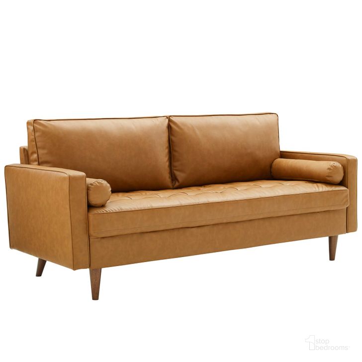 The appearance of Valour Tan Upholstered Faux Leather Sofa designed by Modway in the modern / contemporary interior design. This tan piece of furniture  was selected by 1StopBedrooms from Valour Collection to add a touch of cosiness and style into your home. Sku: EEI-3765-TAN. Material: Leather. Product Type: Sofa. Image1