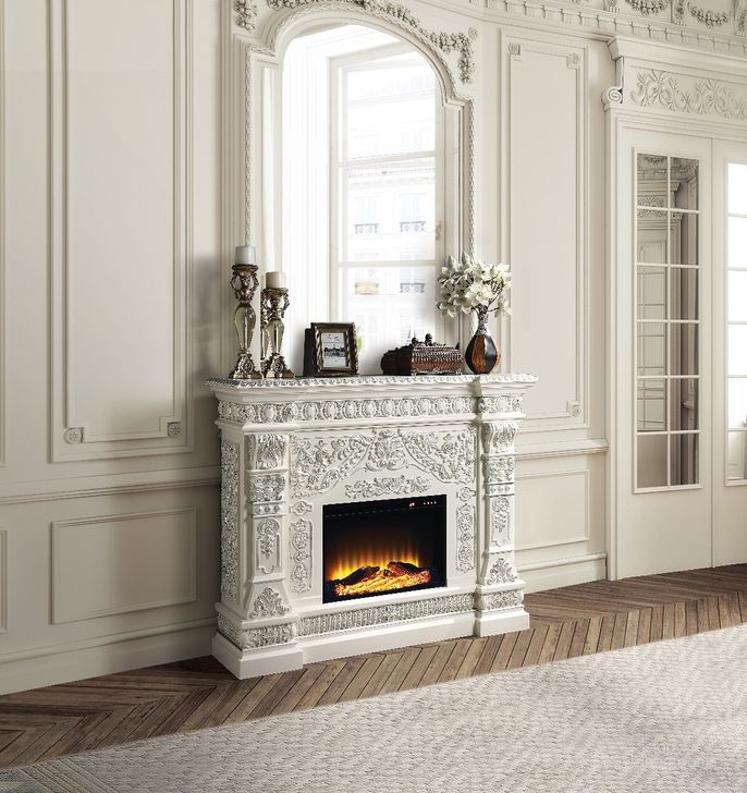 The appearance of Vanaheim Fireplace In Antique White designed by ACME in the transitional interior design. This antique white piece of furniture  was selected by 1StopBedrooms from Vanaheim Collection to add a touch of cosiness and style into your home. Sku: AC01617. Product Type: Fireplace. Image1