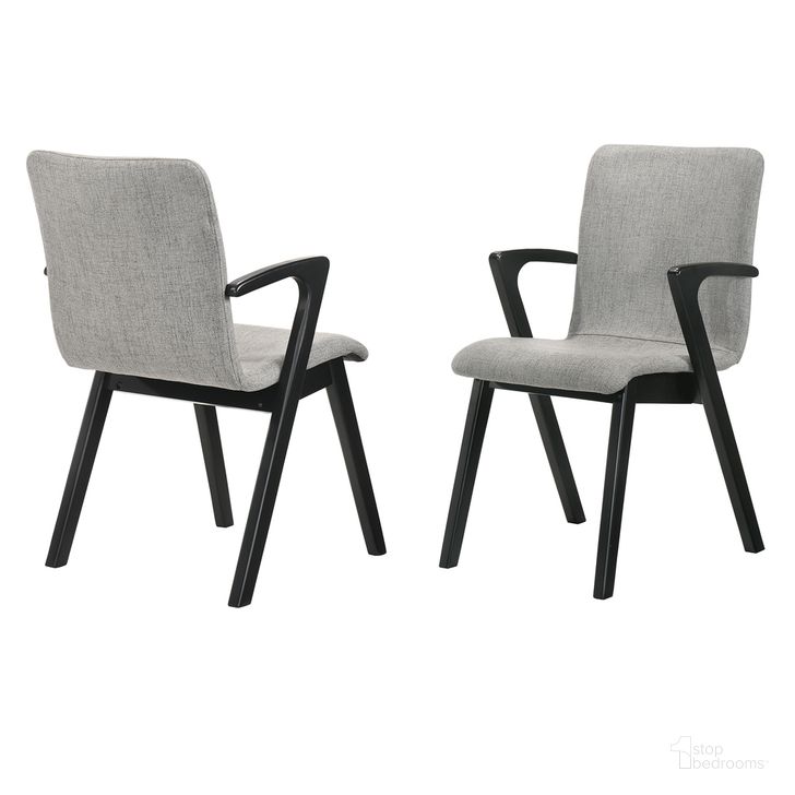 The appearance of Varde Mid-Century Gray Upholstered Dining Chair Set of 2 In Black Finish designed by Armen Living in the transitional interior design. This gray piece of furniture  was selected by 1StopBedrooms from Varde Collection to add a touch of cosiness and style into your home. Sku: LCVRSIGRBL. Product Type: Dining Chair. Material: Rubberwood. Image1