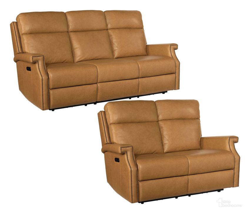 The appearance of Vaughn Soft Butterscotch Leather Zero Gravity Reclining Living Room Set with Power Headrest designed by Hooker in the transitional interior design. This brown piece of furniture  was selected by 1StopBedrooms from MS Collection to add a touch of cosiness and style into your home. Sku: SS106-PHZ3-086;SS106-PHZ2-086. Material: Leather. Product Type: Living Room Set. Image1