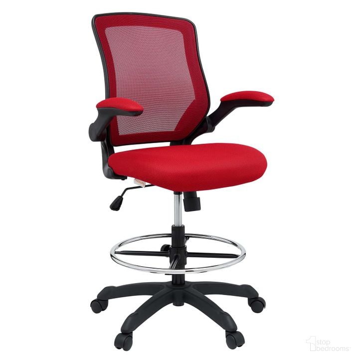 The appearance of Veer Red Drafting Chair designed by Modway in the modern / contemporary interior design. This red piece of furniture  was selected by 1StopBedrooms from Veer Collection to add a touch of cosiness and style into your home. Sku: EEI-1423-RED. Material: Metal. Product Type: Office Chair. Image1