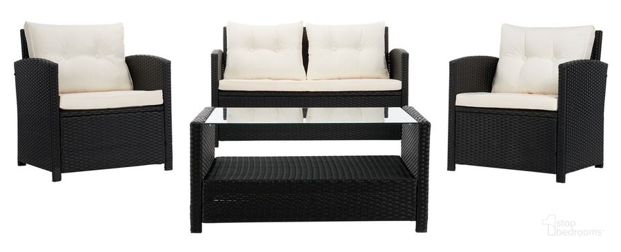 The appearance of Vellor 4Pc Living Set in Black and Beige designed by Safavieh in the coastal interior design. This black and beige piece of furniture  was selected by 1StopBedrooms from Vellor Collection to add a touch of cosiness and style into your home. Sku: PAT7516A. Material: Steel. Product Type: Outdoor Set. Image1