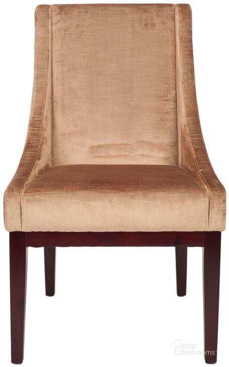 The appearance of Velvet Mink Brown Accent Chair designed by Safavieh in the country / farmhouse interior design. This champagne piece of furniture  was selected by 1StopBedrooms from Safavieh MCR Collection to add a touch of cosiness and style into your home. Sku: MCR4500D. Material: Wood. Product Type: Accent Chair. Image1