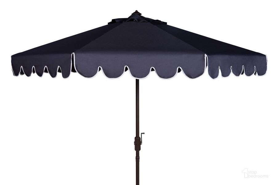 The appearance of Venice Navy and White Single Scallop 9 Crank Outdoor Auto Tilt Umbrella designed by Safavieh in the modern / contemporary interior design. This white navy piece of furniture  was selected by 1StopBedrooms from Venice Collection to add a touch of cosiness and style into your home. Sku: PAT8010A. Material: Aluminum. Product Type: Umbrella. Image1