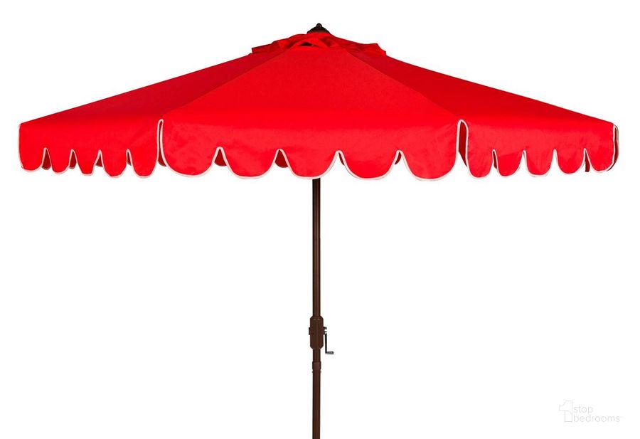 The appearance of Venice Red and White Single Scallop 9 Crank Outdoor Auto Tilt Umbrella designed by Safavieh in the modern / contemporary interior design. This red and white piece of furniture  was selected by 1StopBedrooms from Venice Collection to add a touch of cosiness and style into your home. Sku: PAT8010C. Material: Aluminum. Product Type: Umbrella. Image1