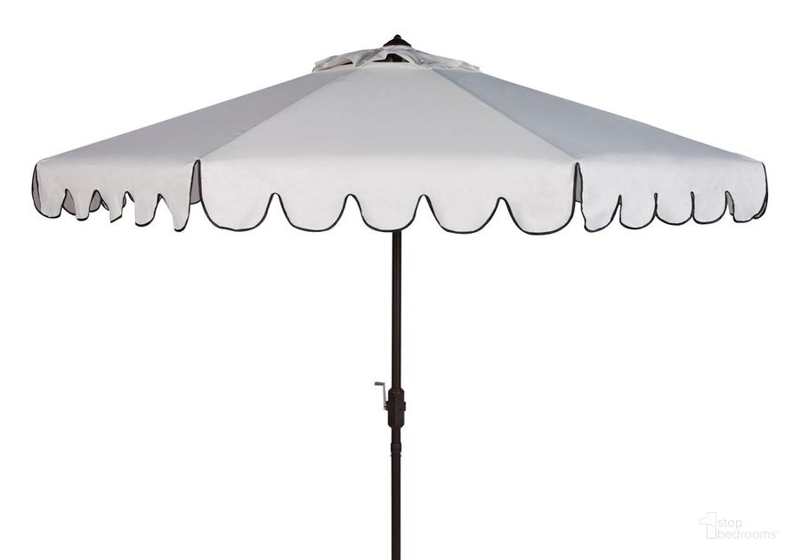 The appearance of Venice White and Black Single Scallop 9 Crank Outdoor Auto Tilt Umbrella designed by Safavieh in the modern / contemporary interior design. This white and black piece of furniture  was selected by 1StopBedrooms from Venice Collection to add a touch of cosiness and style into your home. Sku: PAT8010E. Material: Aluminum. Product Type: Umbrella. Image1