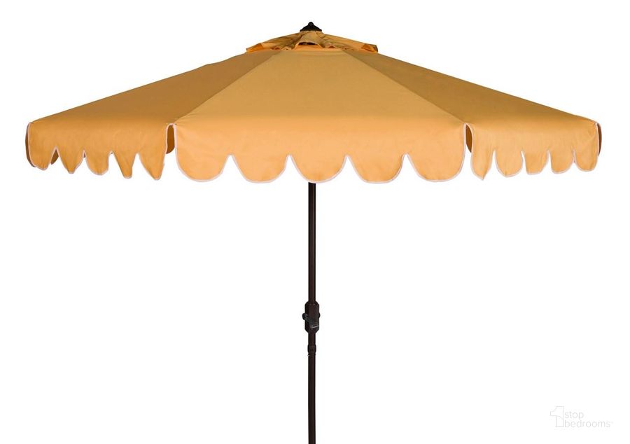 The appearance of Venice Yellow and White Single Scallop 9 Crank Outdoor Auto Tilt Umbrella designed by Safavieh in the modern / contemporary interior design. This white and yellow piece of furniture  was selected by 1StopBedrooms from Venice Collection to add a touch of cosiness and style into your home. Sku: PAT8010D. Material: Aluminum. Product Type: Umbrella. Image1