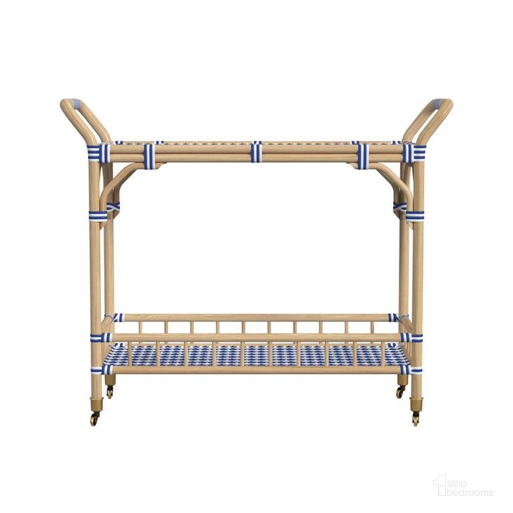 The appearance of Ventana Bar Cart In Blue designed by Bassett Mirror Company in the coastal interior design. This blue piece of furniture  was selected by 1StopBedrooms from  to add a touch of cosiness and style into your home. Sku: 8630-LR-471EC. Product Type: Bar Cart. Material: PU. Image1