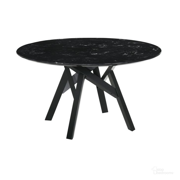 The appearance of Venus 54 Inch Round Mid-Century Modern Black Marble Dining Table with Black Wood Legs designed by Armen Living in the transitional interior design. This black piece of furniture  was selected by 1StopBedrooms from Venus Collection to add a touch of cosiness and style into your home. Sku: LCVEDIBLTOP;LCVEDIBLBASE. Table Base Style: Pedestal. Table Top Shape: Round. Material: Marble. Product Type: Dining Table. Size: 54". Image1