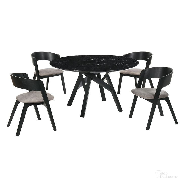 The appearance of Venus and Jackie 5-Piece Black Marble Round Dining Set designed by Armen Living in the modern / contemporary interior design. This black/grey piece of furniture  was selected by 1StopBedrooms from Venus Collection to add a touch of cosiness and style into your home. Sku: LCVEDIBLKBX1;LCVEDIBLKBX2;LCJASIBRBL;LCJASIBRBL. Material: Marble. Product Type: Dining Room Set. Image1