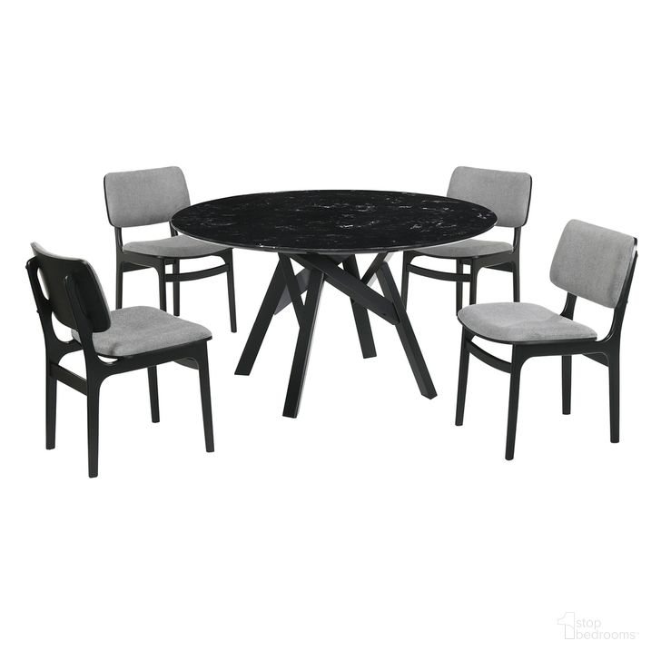 The appearance of Venus and Lima 5-Piece Black Marble Round Dining Set designed by Armen Living in the modern / contemporary interior design. This black/grey piece of furniture  was selected by 1StopBedrooms from Venus Collection to add a touch of cosiness and style into your home. Sku: LCVEDIBLKBX1;LCVEDIBLKBX2;LCLMSIGRBL;LCLMSIGRBL. Material: Marble. Product Type: Dining Room Set. Image1