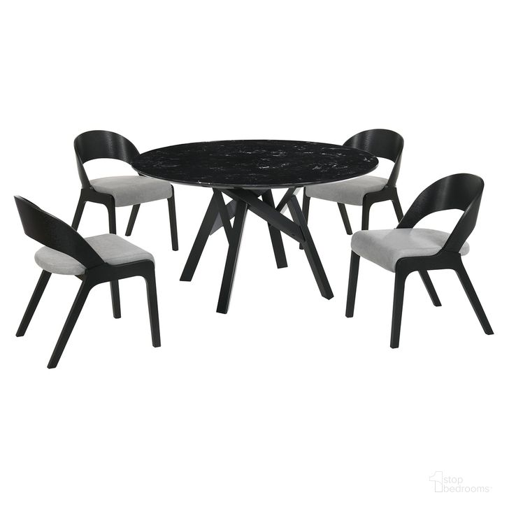 The appearance of Venus and Polly 5-Piece Black Marble Round Dining Set designed by Armen Living in the modern / contemporary interior design. This black/grey piece of furniture  was selected by 1StopBedrooms from Venus Collection to add a touch of cosiness and style into your home. Sku: LCVEDIBLKBX1;LCVEDIBLKBX2;LCPLSIGRBL;LCPLSIGRBL. Material: Marble. Product Type: Dining Room Set. Image1