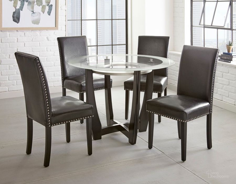 The appearance of Verano 5 Pc Dining Set designed by Steve Silver in the modern / contemporary interior design. This espresso piece of furniture  was selected by 1StopBedrooms from Verano Collection to add a touch of cosiness and style into your home. Sku: VR450T;VR450B;VR450SK;VR450SK;VR450SK;VR450SK. Material: Wood. Product Type: Dining Room Set. Image1
