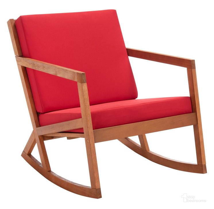 The appearance of Vernon Rocking Chair in Natural and Red designed by Safavieh in the modern / contemporary interior design. This natural and red piece of furniture  was selected by 1StopBedrooms from Vernon Collection to add a touch of cosiness and style into your home. Sku: PAT7013R. Material: Wood. Product Type: Outdoor Chair. Image1
