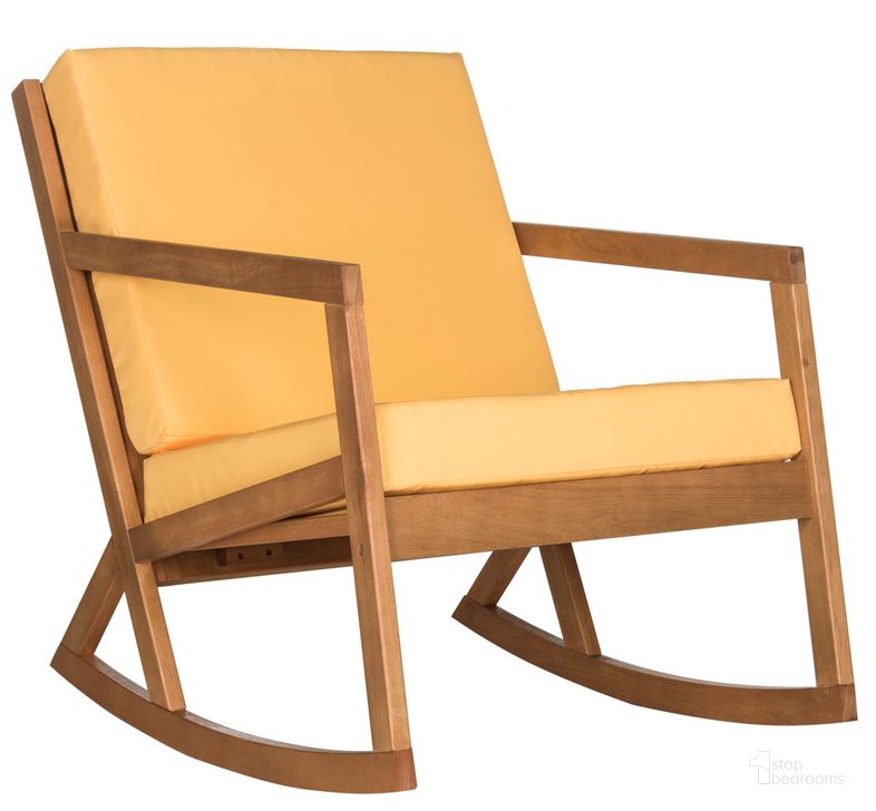 The appearance of Vernon Teak Brown and Yellow Rocking Chair designed by Safavieh in the modern / contemporary interior design. This brown and yellow piece of furniture  was selected by 1StopBedrooms from Vernon Collection to add a touch of cosiness and style into your home. Sku: PAT7013B. Material: Steel. Product Type: Living Room Chair. Image1